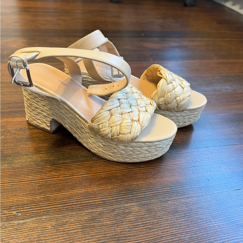 Marc Fisher Cream Woven Platform Sandals